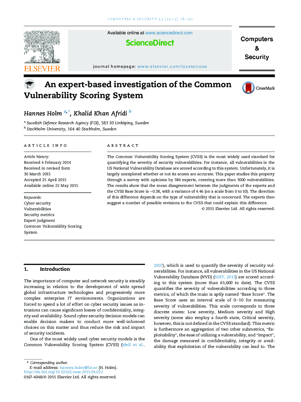 An expert-based investigation of the Common Vulnerability Scoring System