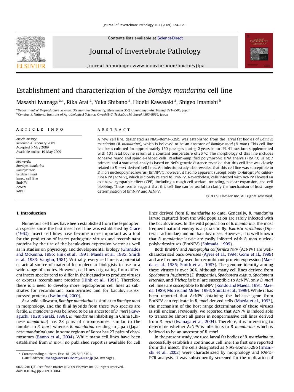 Establishment and characterization of the Bombyx mandarina cell line