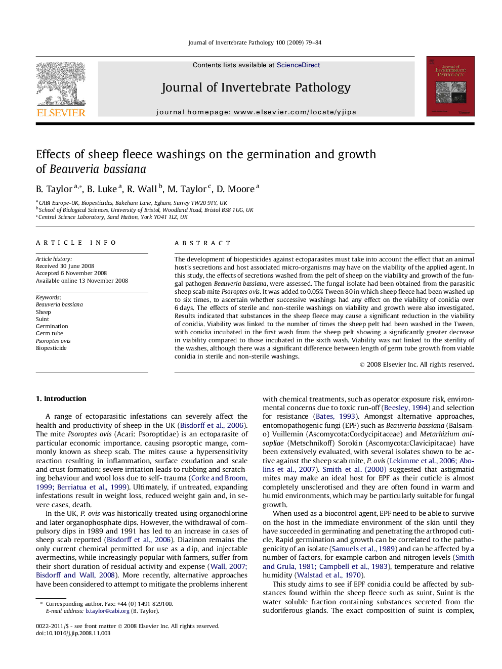 Effects of sheep fleece washings on the germination and growth of Beauveria bassiana