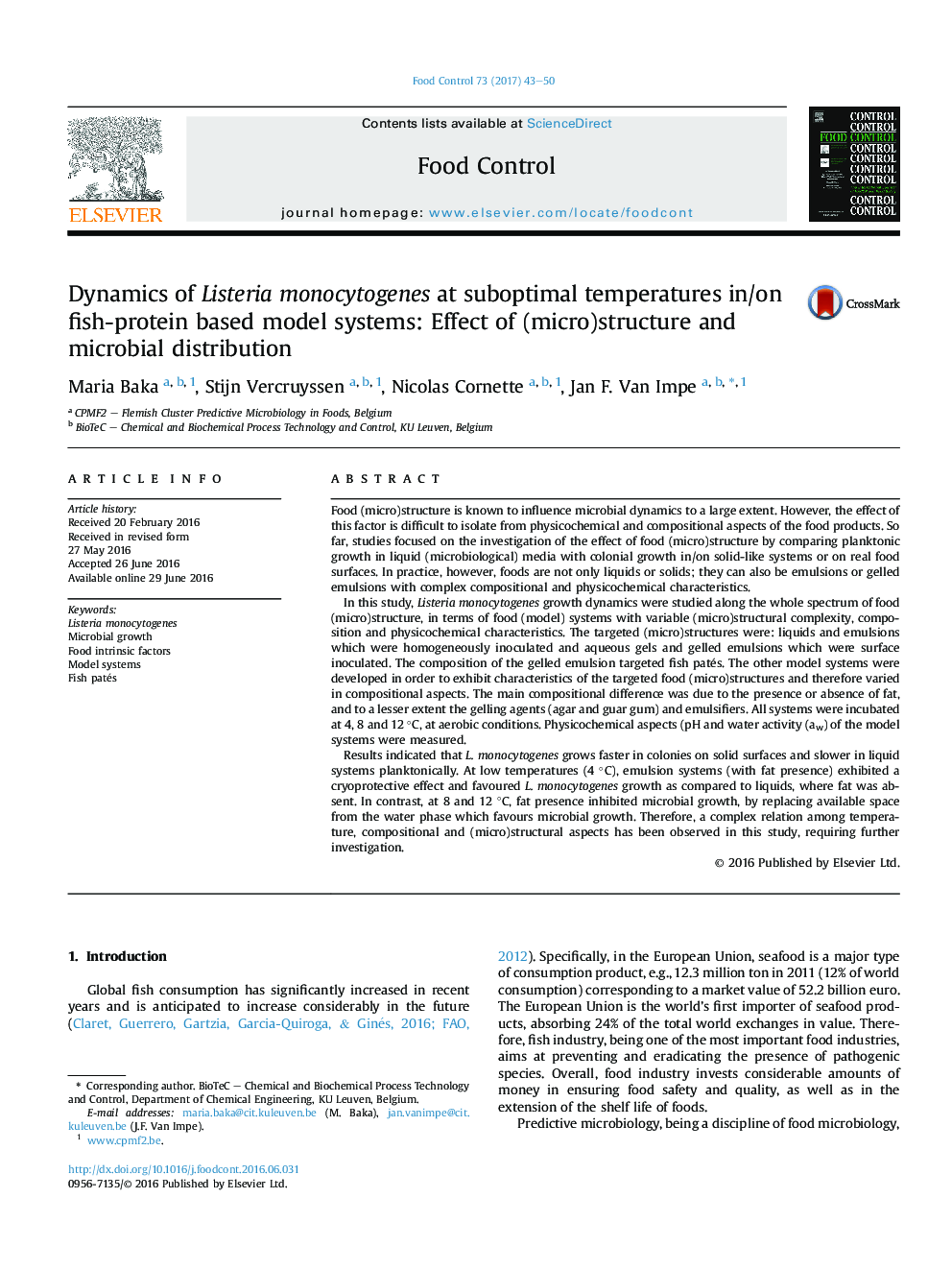 دینامیک لیستریا مونوسیتوژنز در دمای کمتر از حد مطلوب در/بر روی سیستم های مبتنی بر مدل پروتئین ماهی: اثر (ریز) ساختار و توزیع میکروبی
