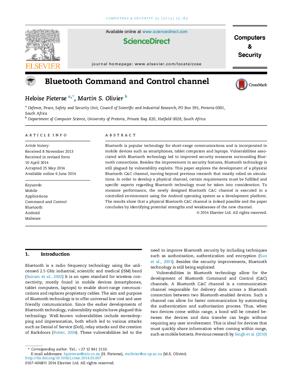 Bluetooth Command and Control channel