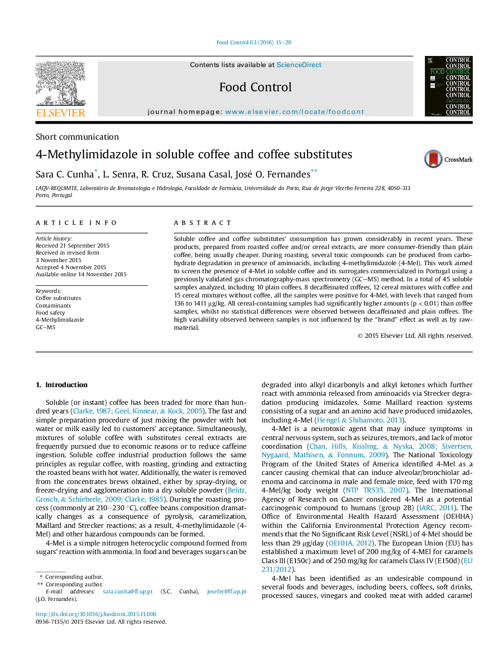 4-Methylimidazole in soluble coffee and coffee substitutes