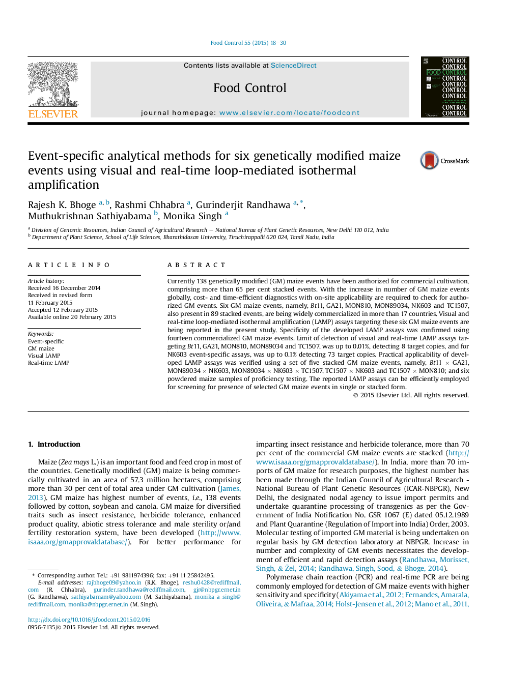 Event-specific analytical methods for six genetically modified maize events using visual and real-time loop-mediated isothermal amplification