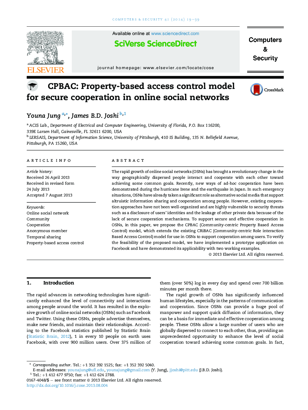 CPBAC: Property-based access control model for secure cooperation in online social networks