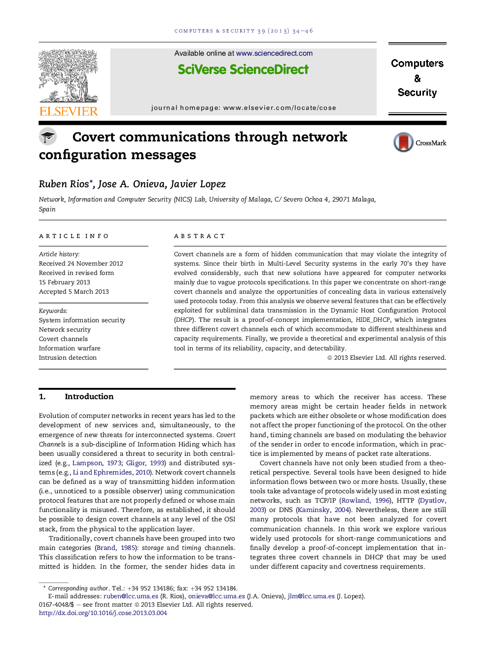 Covert communications through network configuration messages