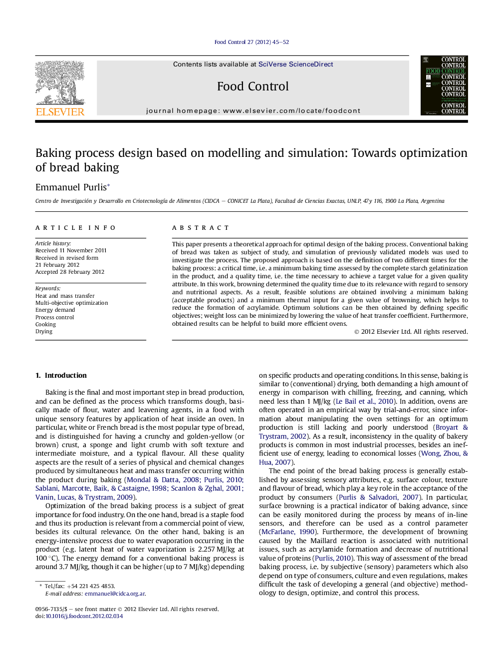 Baking process design based on modelling and simulation: Towards optimization of bread baking