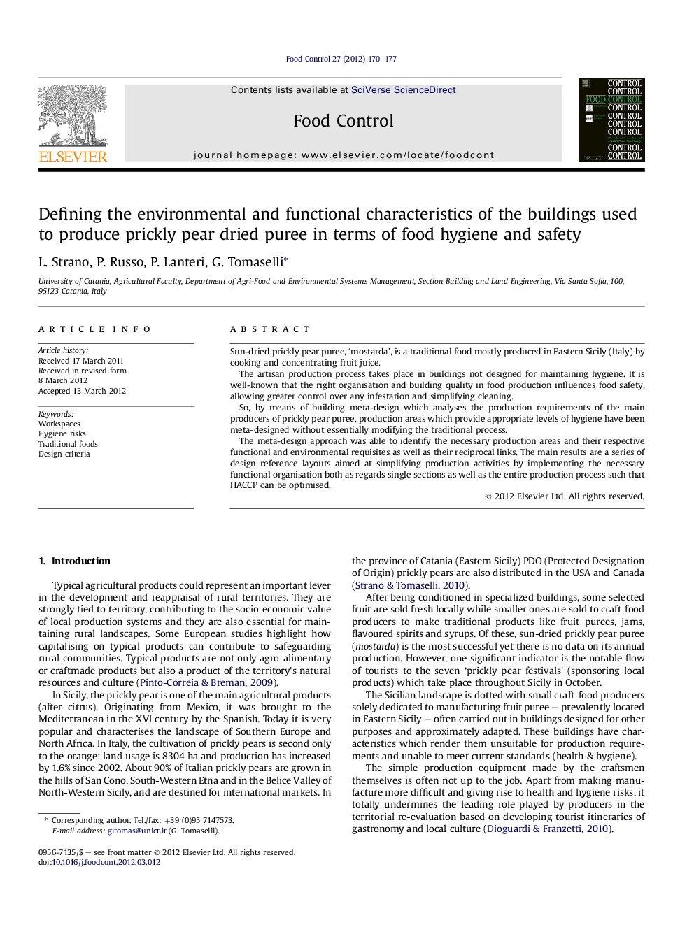 Defining the environmental and functional characteristics of the buildings used to produce prickly pear dried puree in terms of food hygiene and safety