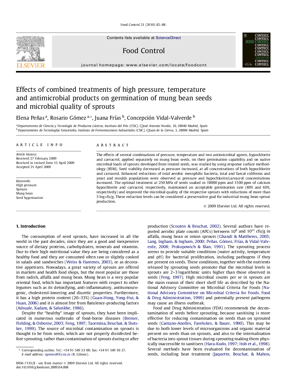 Effects of combined treatments of high pressure, temperature and antimicrobial products on germination of mung bean seeds and microbial quality of sprouts