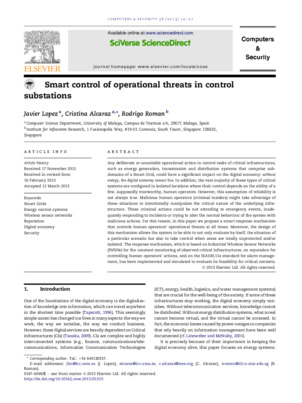 Smart control of operational threats in control substations