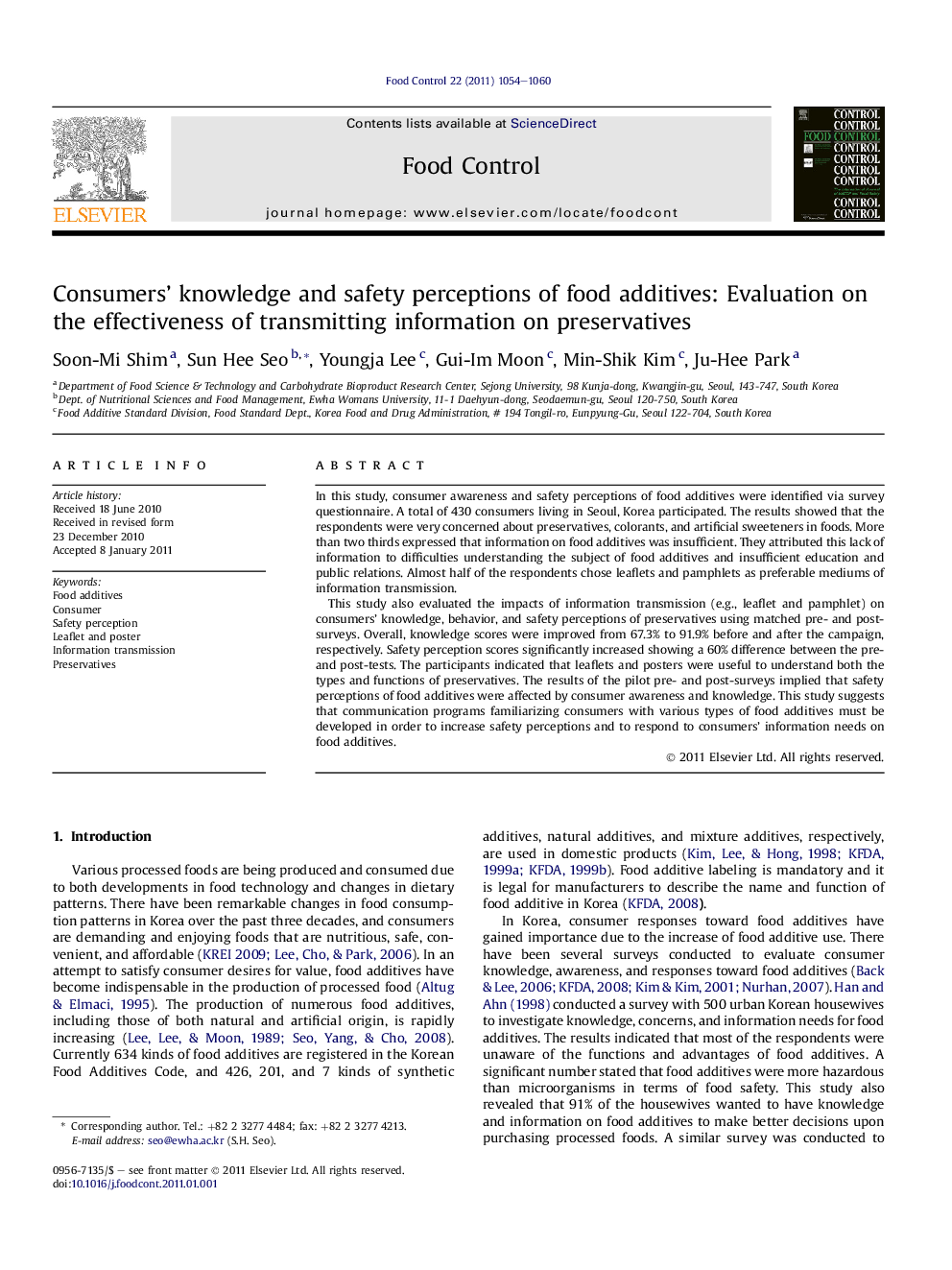 Consumers’ knowledge and safety perceptions of food additives: Evaluation on the effectiveness of transmitting information on preservatives