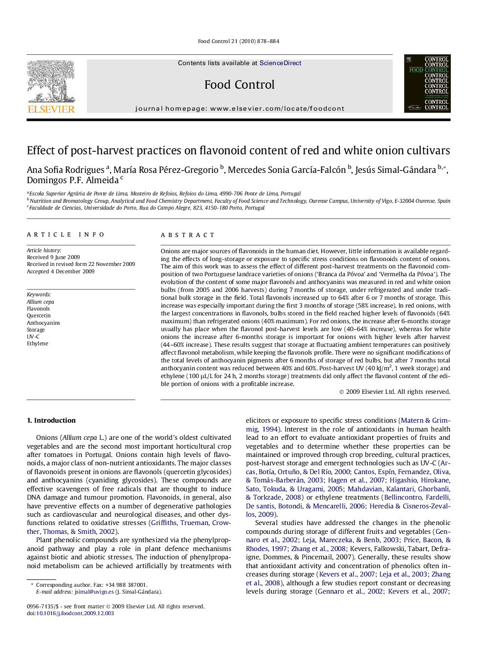 عکس صفحه اول مقاله: Effect of post-harvest practices on flavonoid content of red and white onion cultivars Effect of post-harvest practices on flavonoid content of red and white onion cultivars