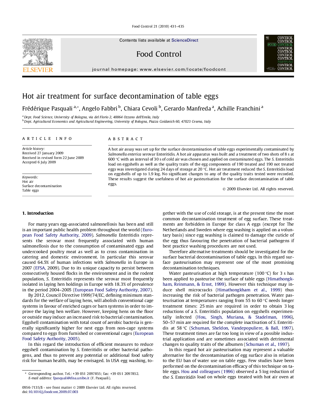 Hot air treatment for surface decontamination of table eggs