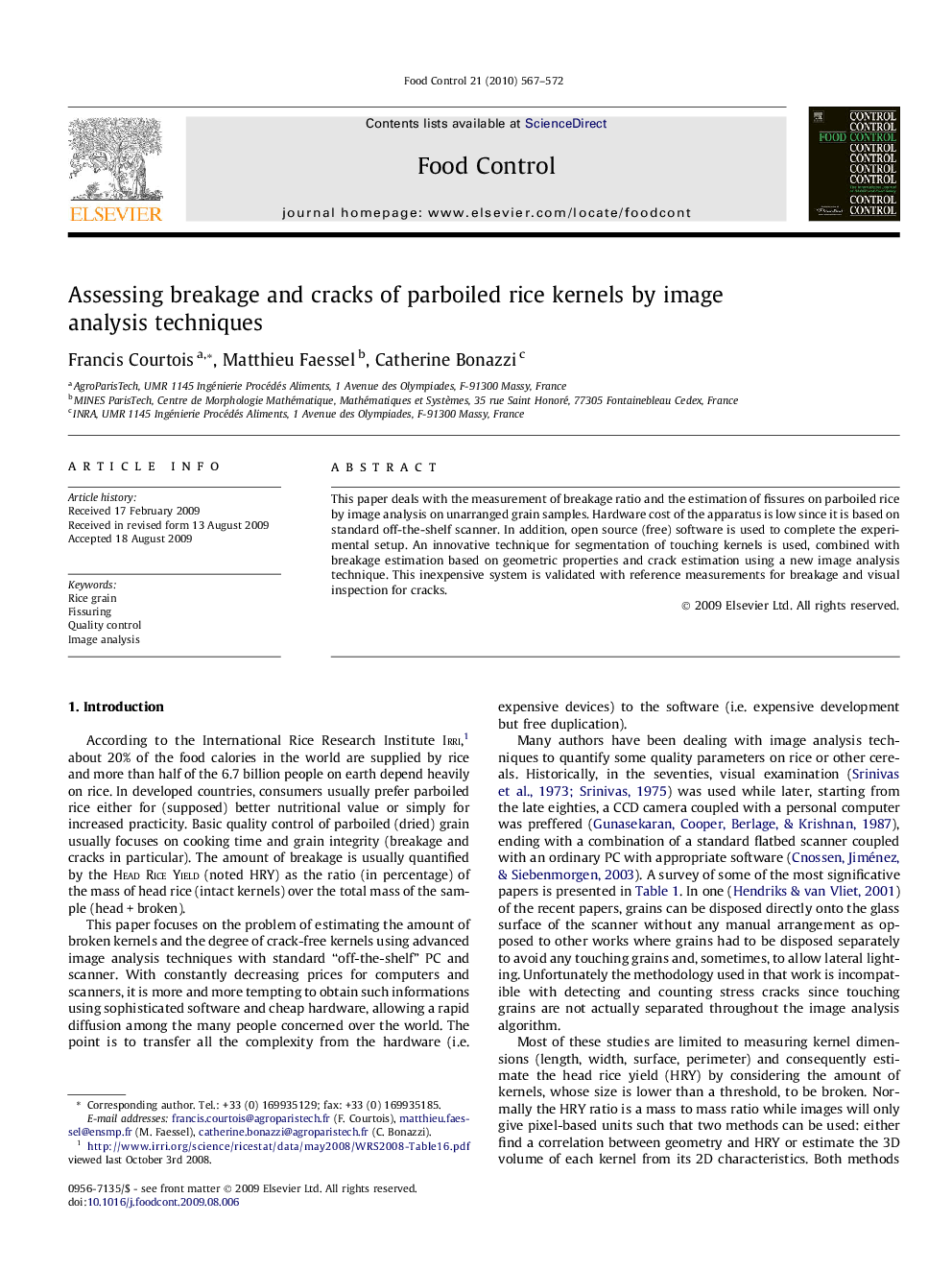 Assessing breakage and cracks of parboiled rice kernels by image analysis techniques