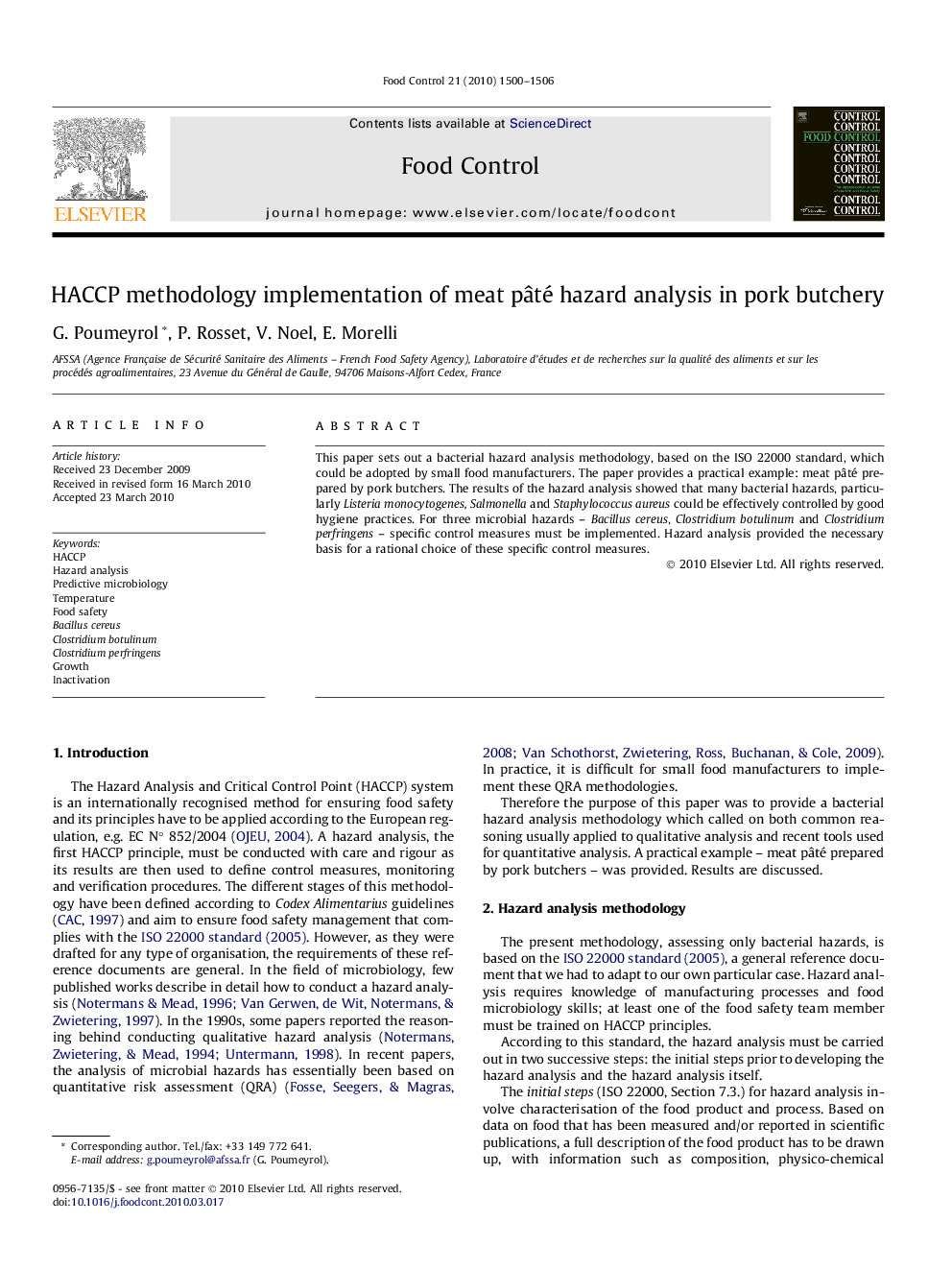 HACCP methodology implementation of meat pâté hazard analysis in pork butchery