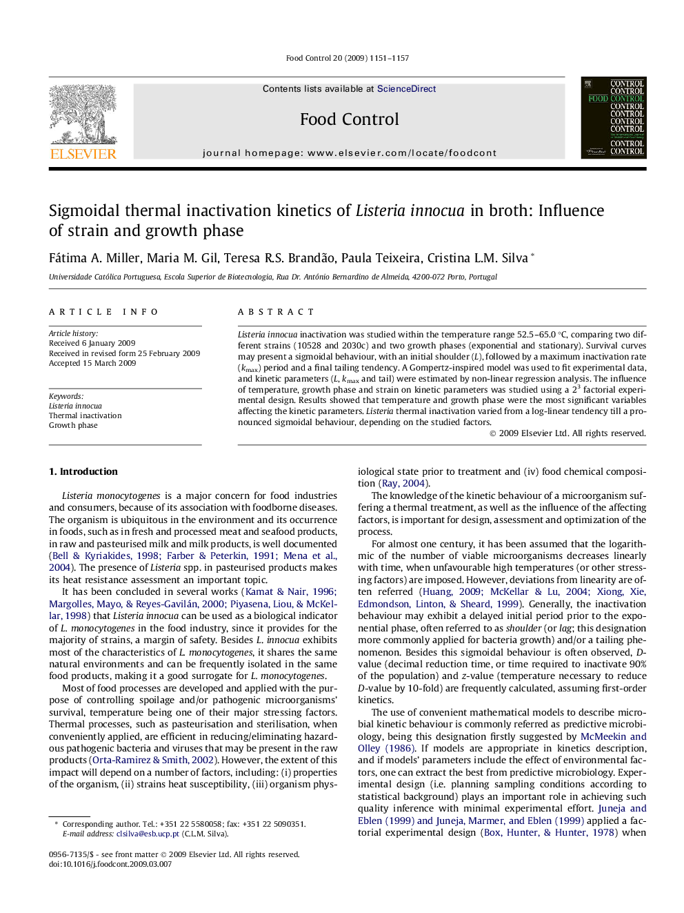 Sigmoidal thermal inactivation kinetics of Listeria innocua in broth: Influence of strain and growth phase