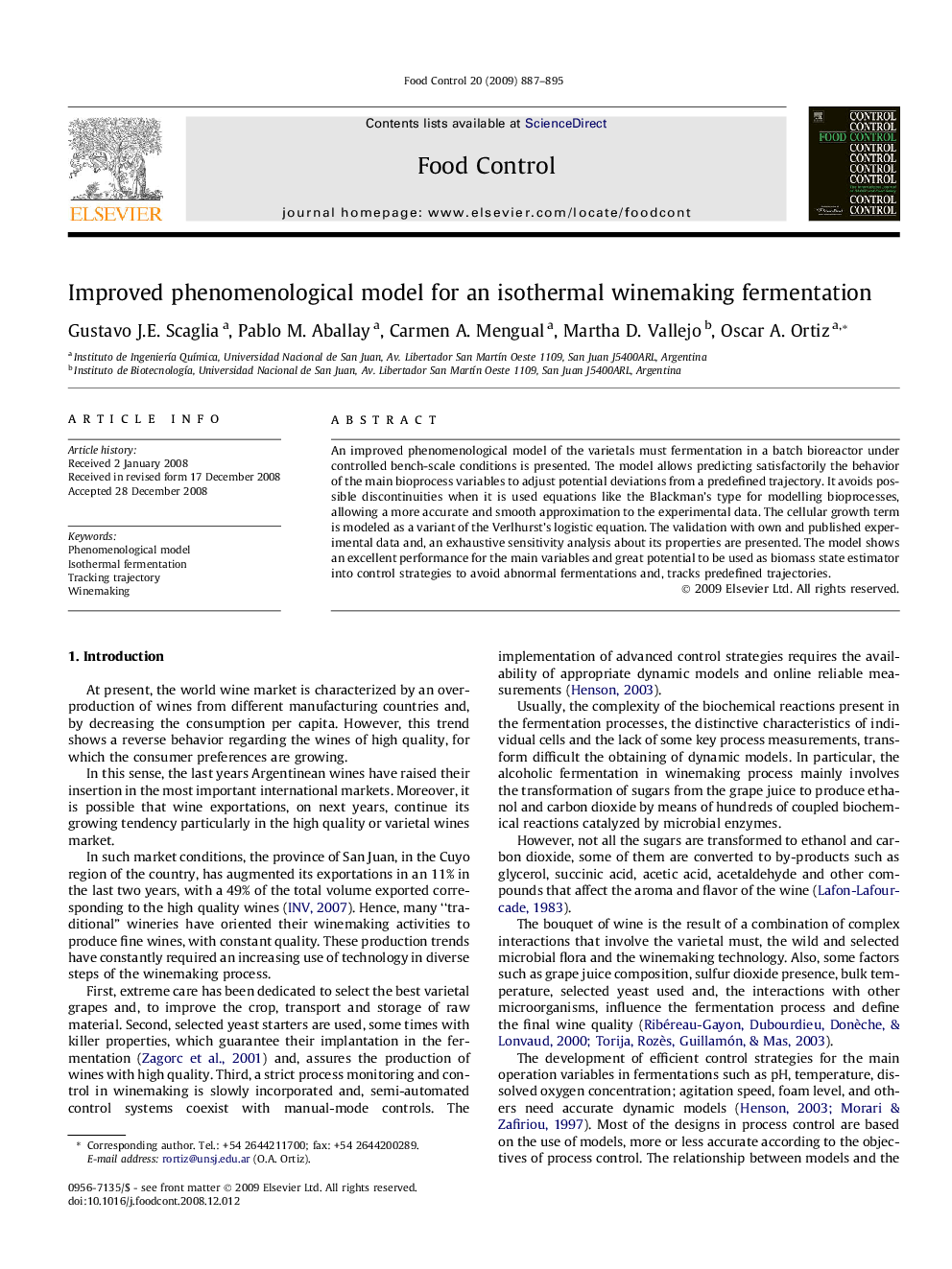 عکس صفحه اول مقاله: Improved phenomenological model for an isothermal winemaking fermentation Improved phenomenological model for an isothermal winemaking fermentation