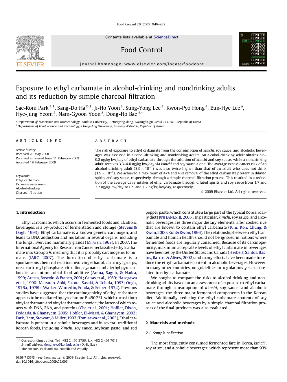 عکس صفحه اول مقاله: Exposure to ethyl carbamate in alcohol-drinking and nondrinking adults and its reduction by simple charcoal filtration Exposure to ethyl carbamate in alcohol-drinking and nondrinking adults and its reduction by simple charcoal filtration