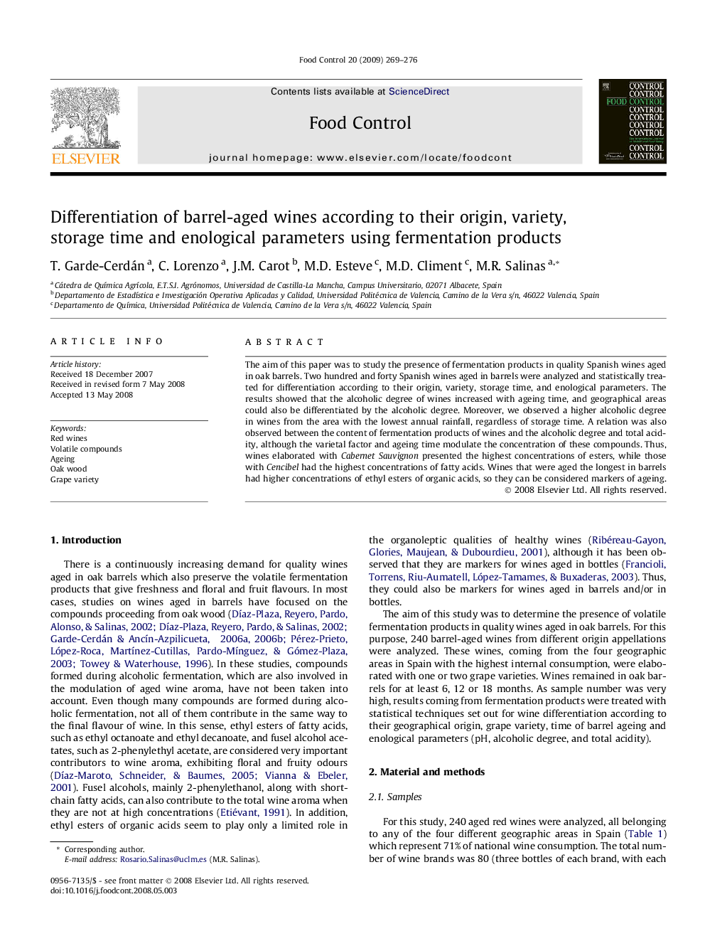 Differentiation of barrel-aged wines according to their origin, variety, storage time and enological parameters using fermentation products