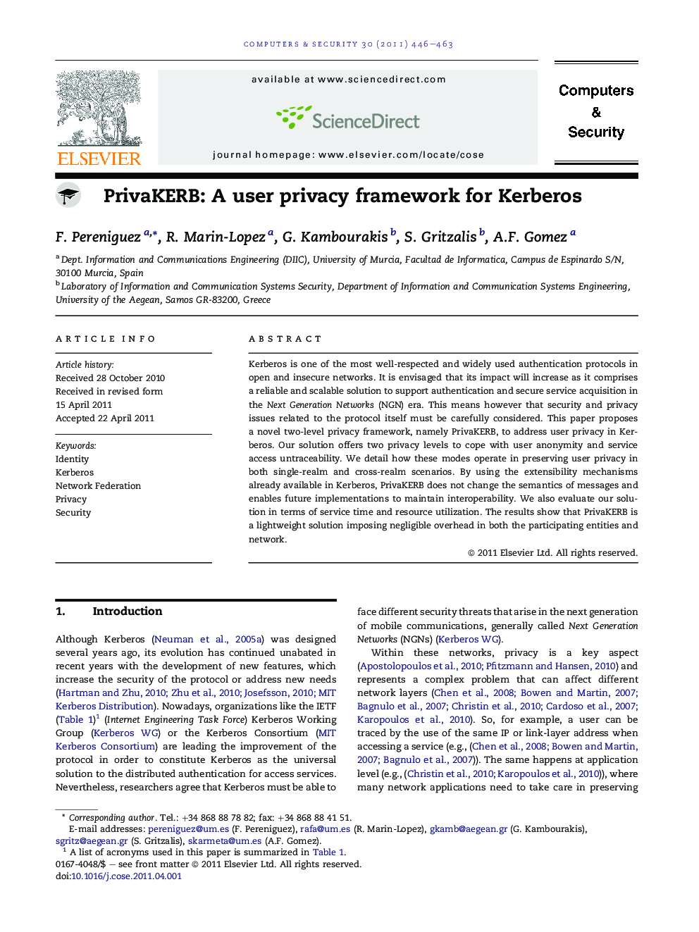 PrivaKERB: A user privacy framework for Kerberos