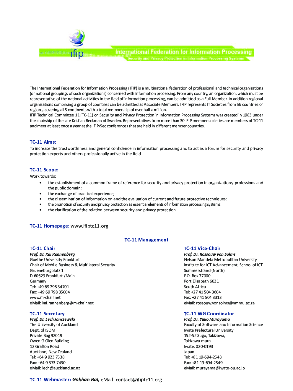 IFIP TCII - Aims, Scope and Technical Committee