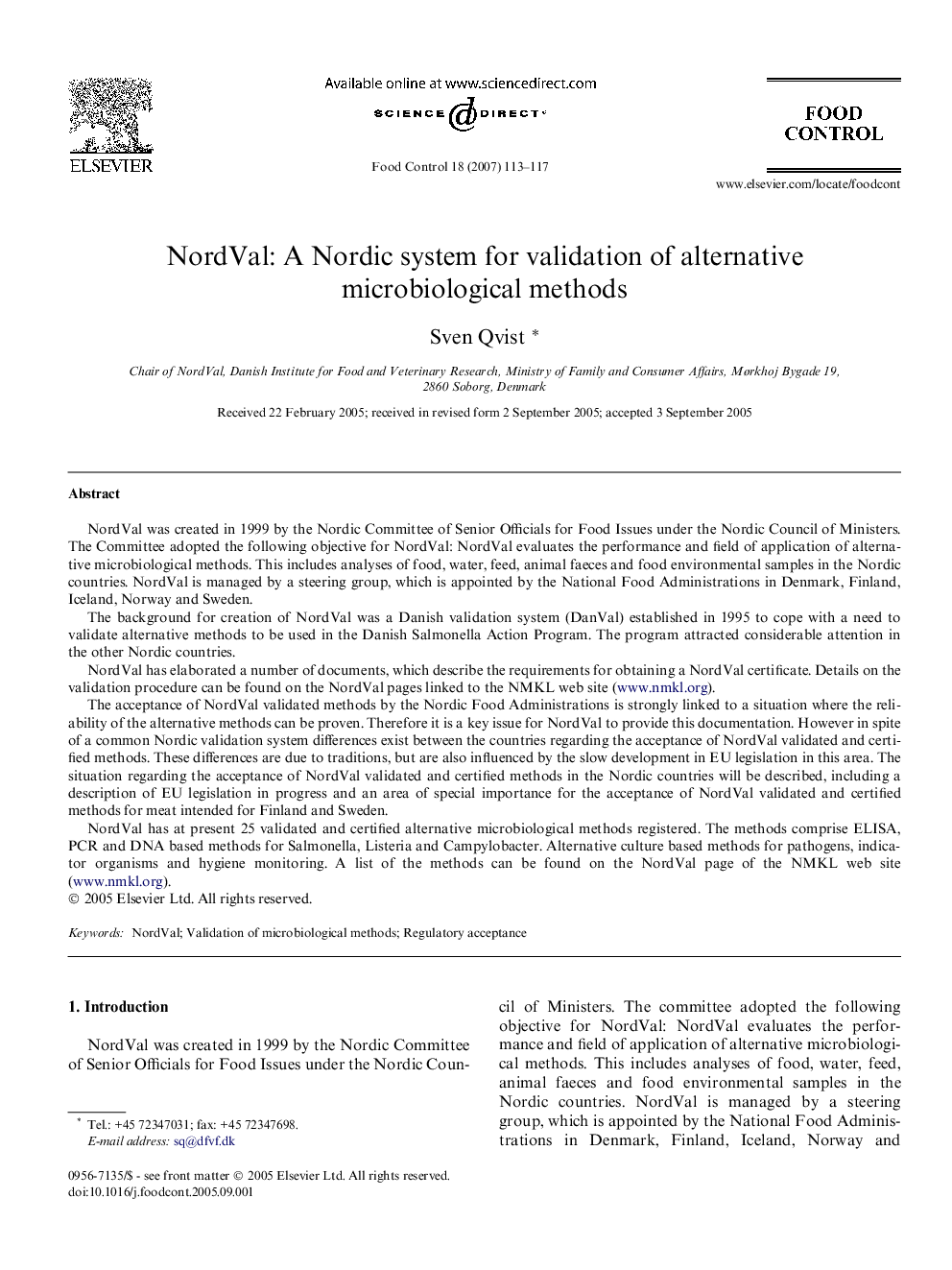 NordVal: A Nordic system for validation of alternative microbiological methods