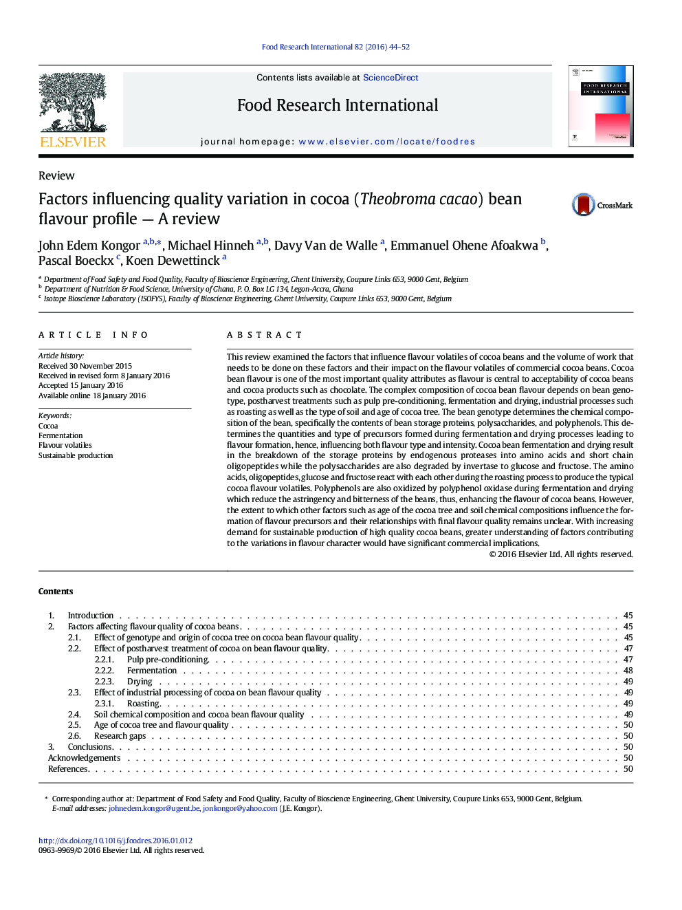 Factors influencing quality variation in cocoa (Theobroma cacao) bean flavour profile — A review