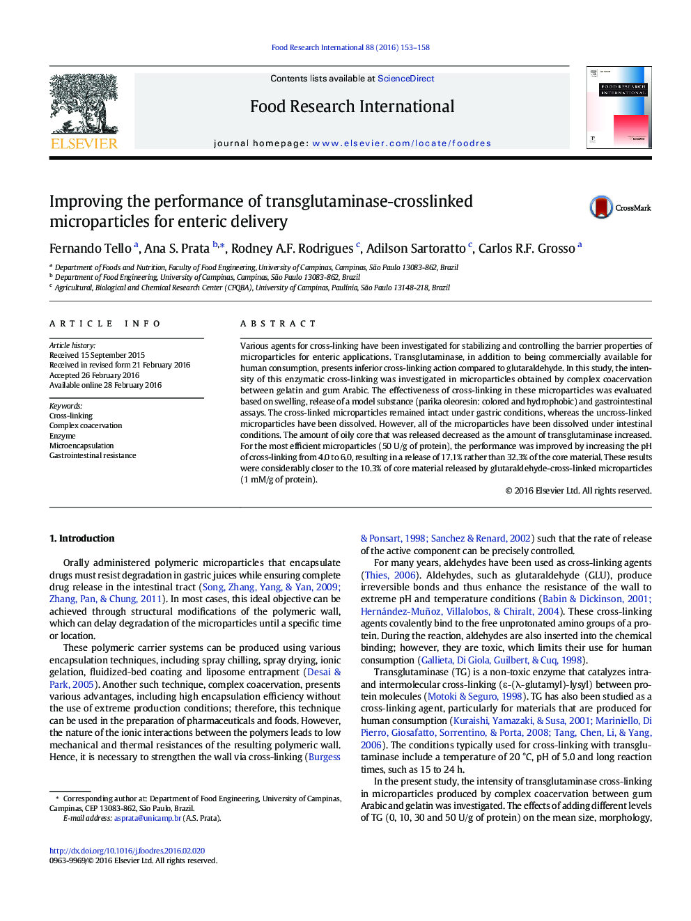 Improving the performance of transglutaminase-crosslinked microparticles for enteric delivery