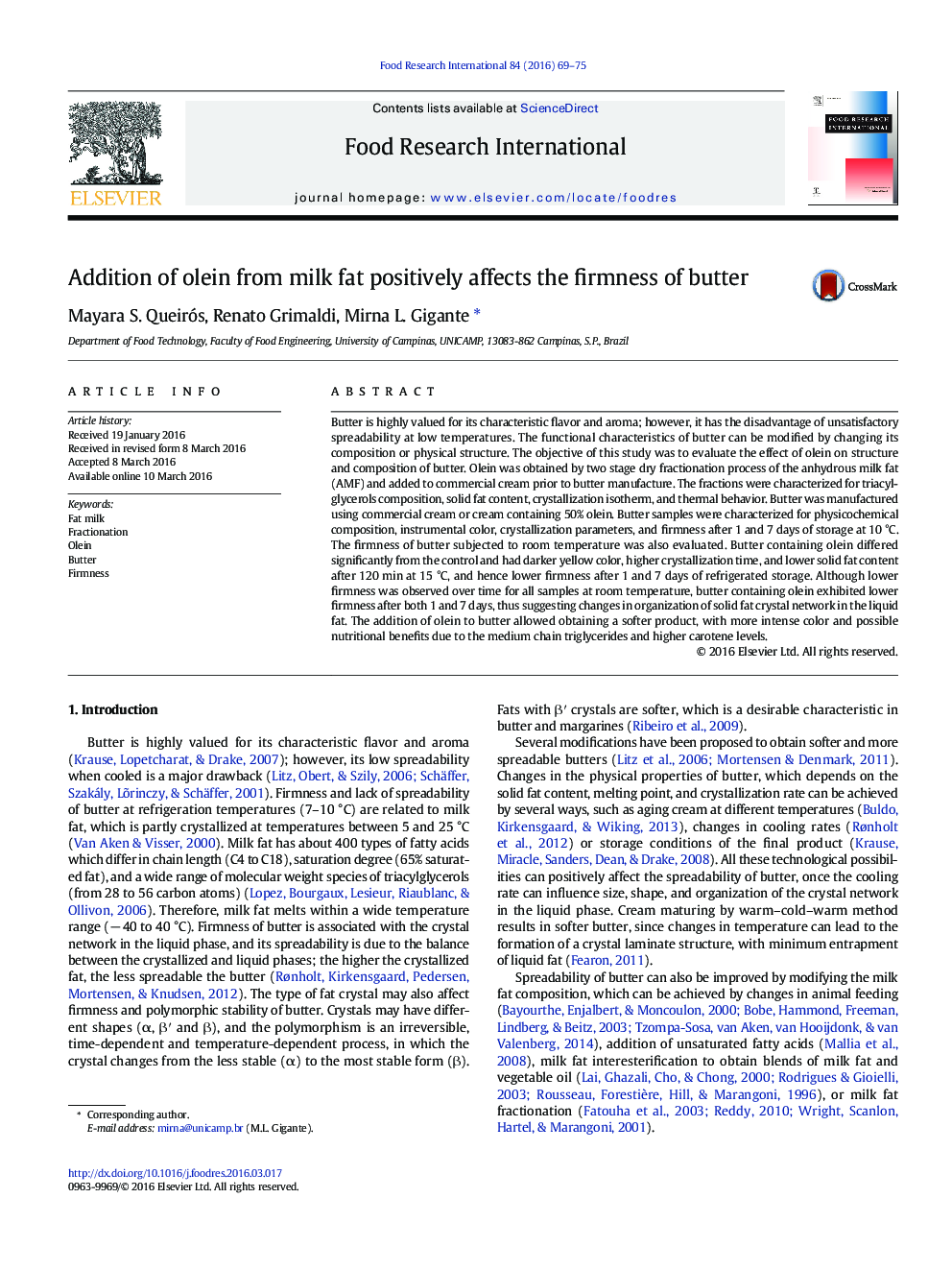 Addition of olein from milk fat positively affects the firmness of butter