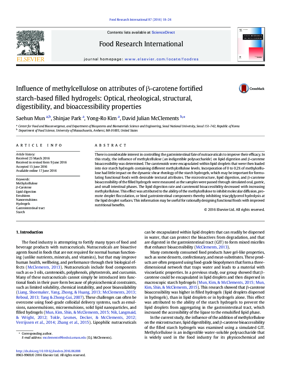 Influence of methylcellulose on attributes of β-carotene fortified starch-based filled hydrogels: Optical, rheological, structural, digestibility, and bioaccessibility properties