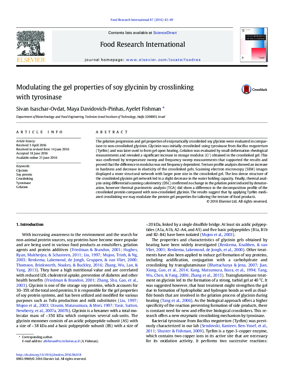 Modulating the gel properties of soy glycinin by crosslinking with tyrosinase