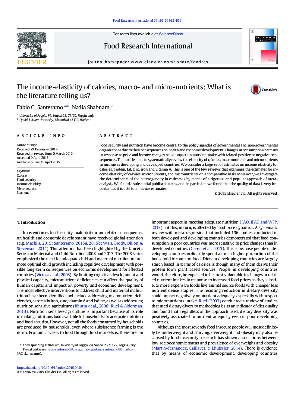 The income-elasticity of calories, macro- and micro-nutrients: What is the literature telling us?