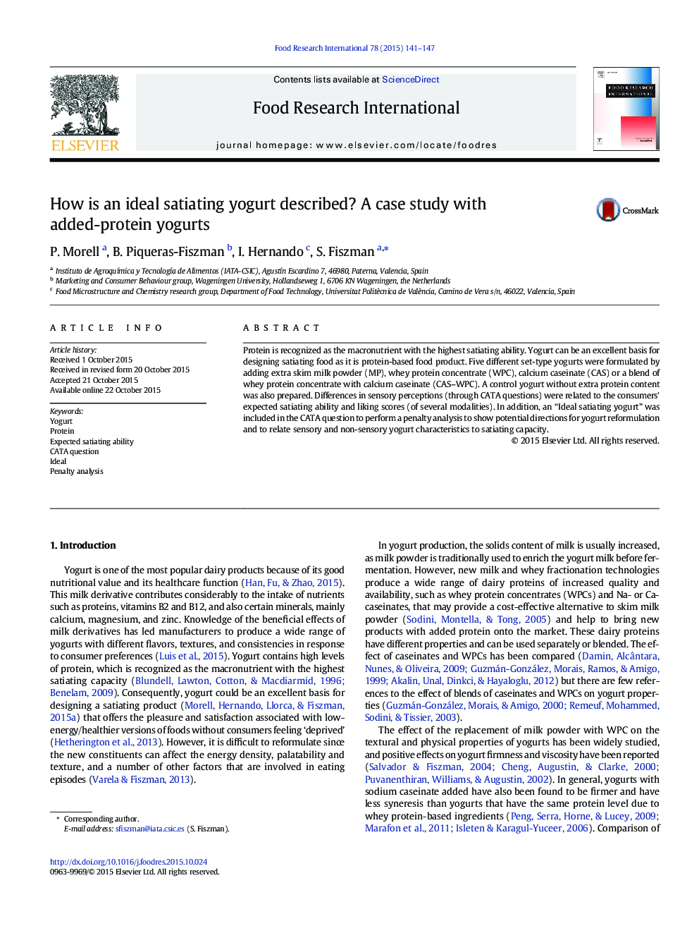 How is an ideal satiating yogurt described? A case study with added-protein yogurts