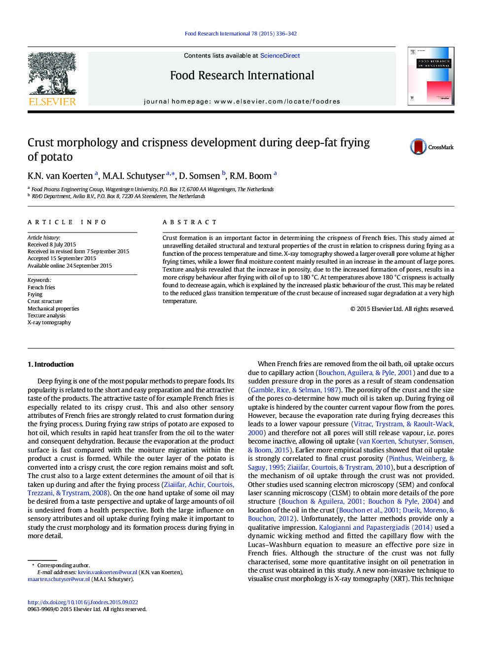 Crust morphology and crispness development during deep-fat frying of potato