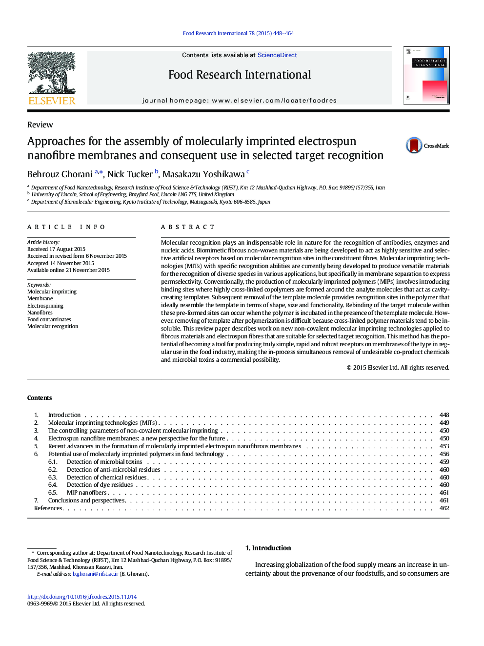 Approaches for the assembly of molecularly imprinted electrospun nanofibre membranes and consequent use in selected target recognition