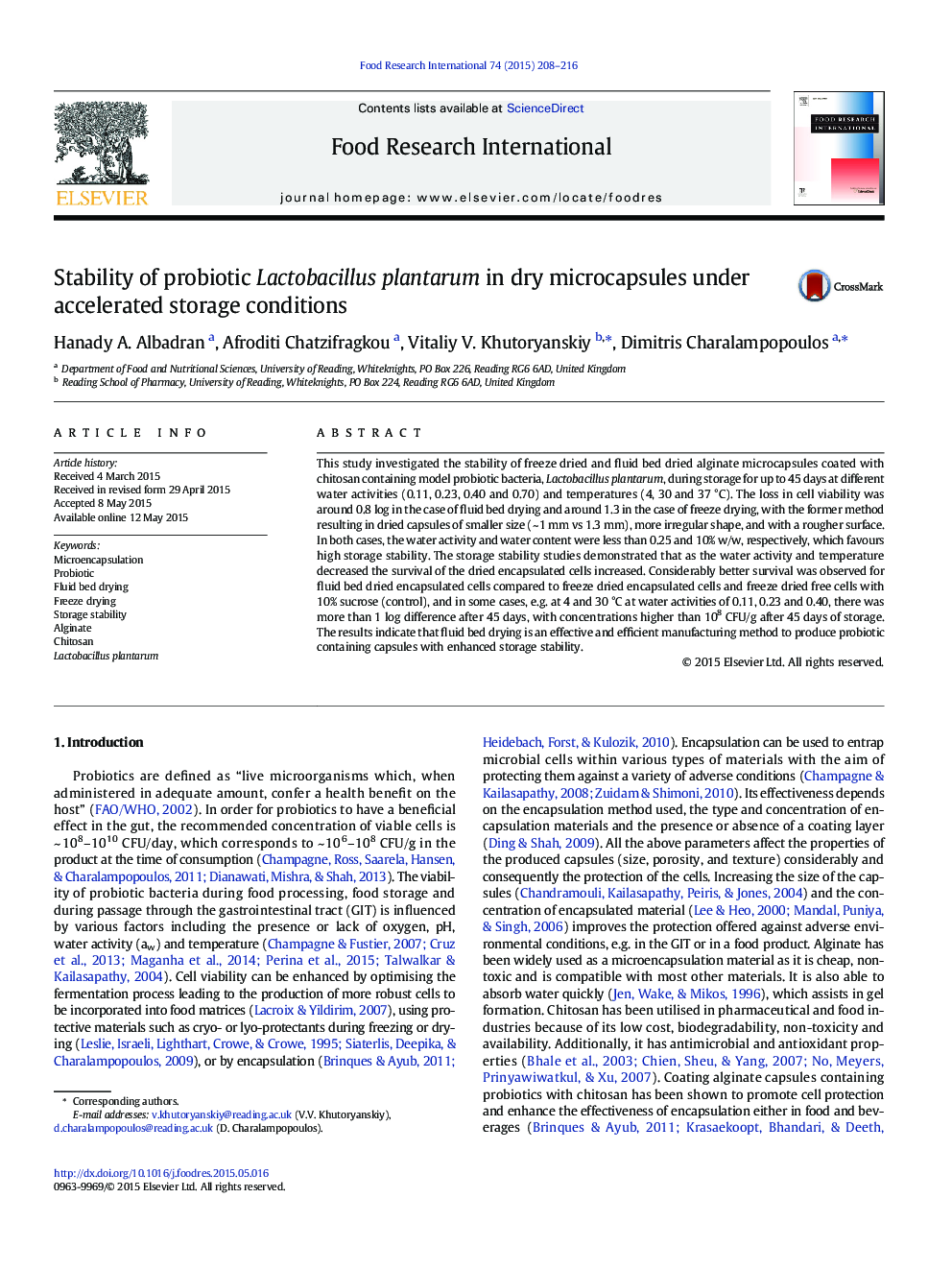 Stability of probiotic Lactobacillus plantarum in dry microcapsules under accelerated storage conditions