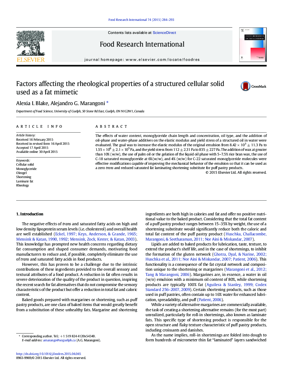 Factors affecting the rheological properties of a structured cellular solid used as a fat mimetic