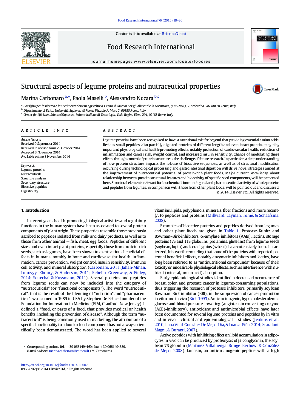 Structural aspects of legume proteins and nutraceutical properties