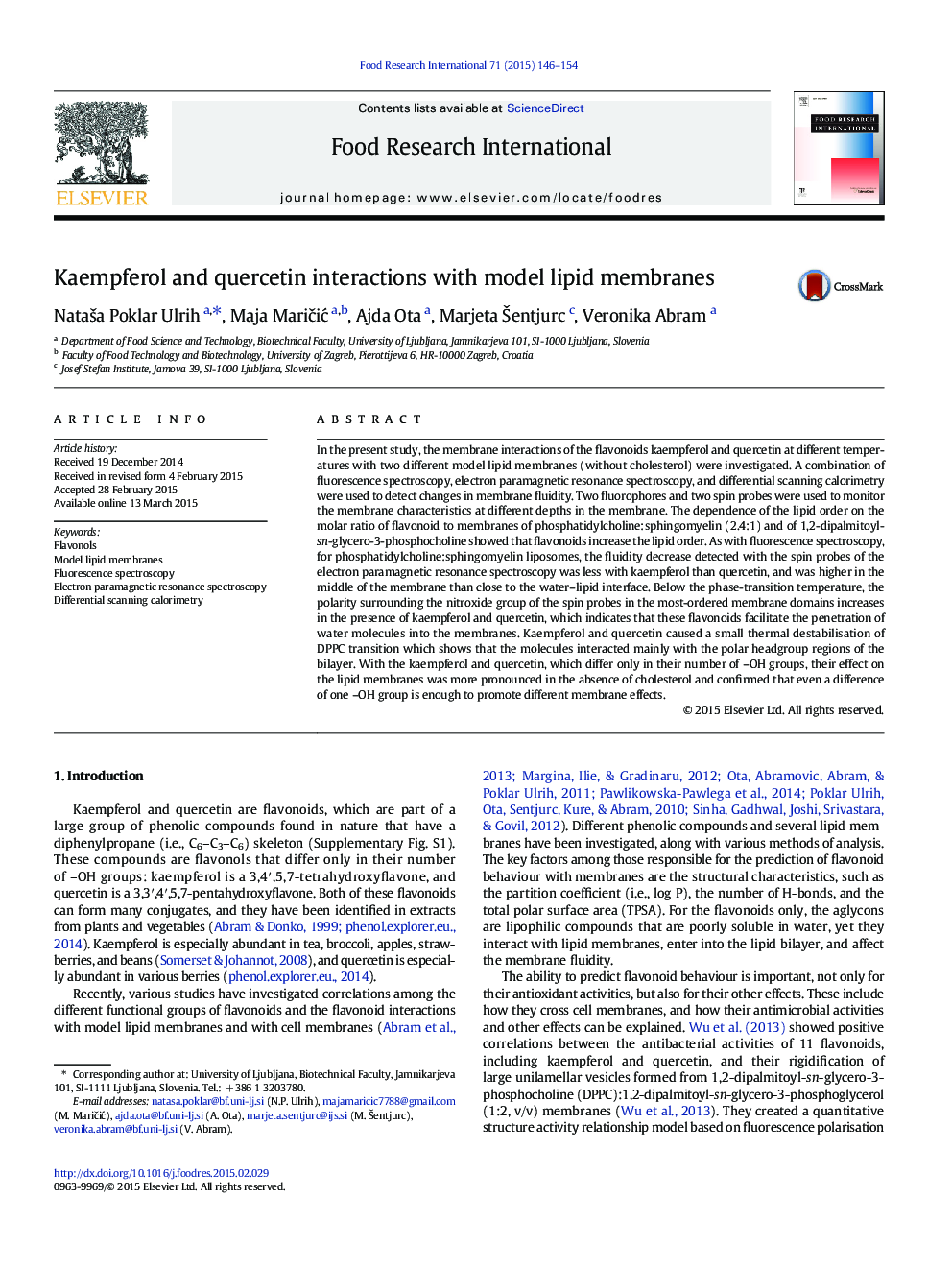 Kaempferol and quercetin interactions with model lipid membranes