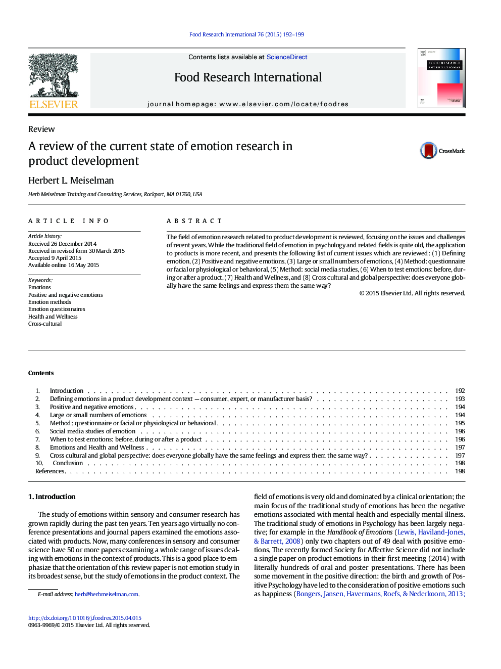 A review of the current state of emotion research in product development