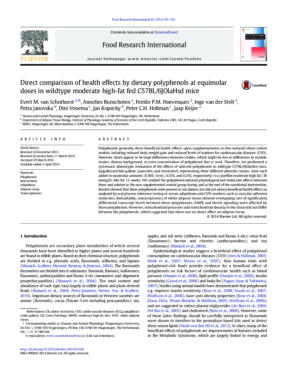 عکس صفحه اول مقاله: Direct comparison of health effects by dietary polyphenols at equimolar doses in wildtype moderate high-fat fed C57BL/6JOlaHsd mice Direct comparison of health effects by dietary polyphenols at equimolar doses in wildtype moderate high-fat fed C57BL/6JOlaHsd mice