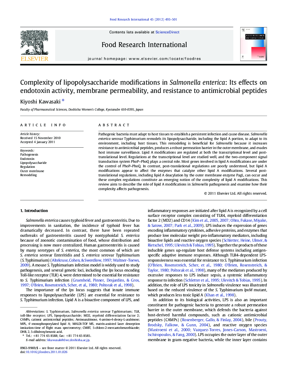 Complexity of lipopolysaccharide modifications in Salmonella enterica: Its effects on endotoxin activity, membrane permeability, and resistance to antimicrobial peptides