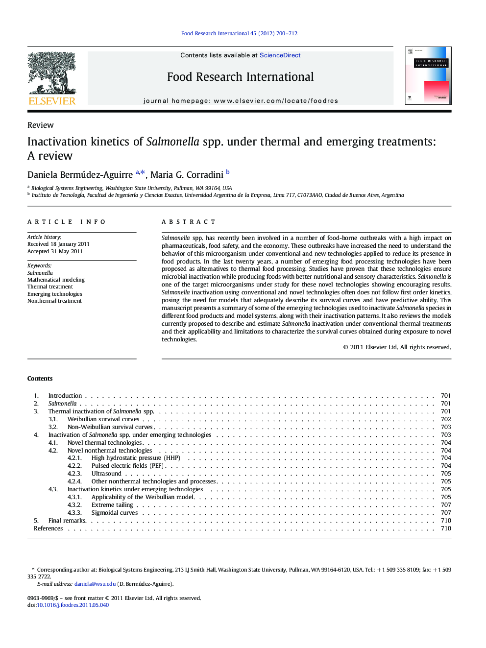 Inactivation kinetics of Salmonella spp. under thermal and emerging treatments: A review