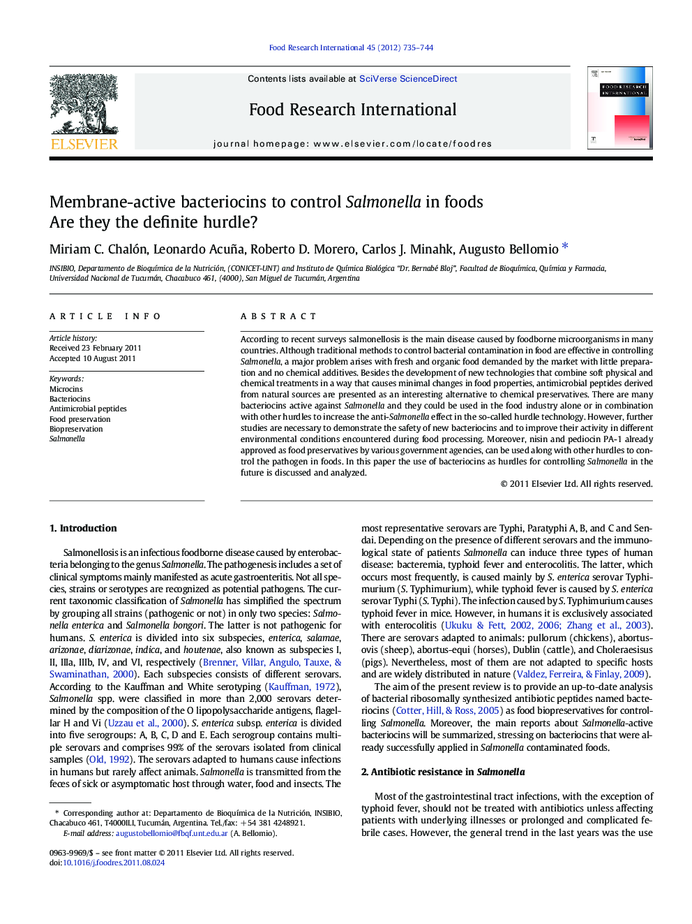 Membrane-active bacteriocins to control Salmonella in foods: Are they the definite hurdle?