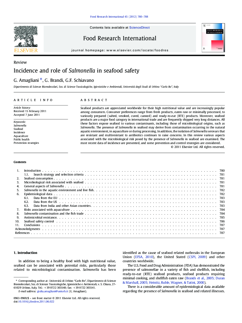 عکس صفحه اول مقاله: Incidence and role of Salmonella in seafood safety Incidence and role of Salmonella in seafood safety