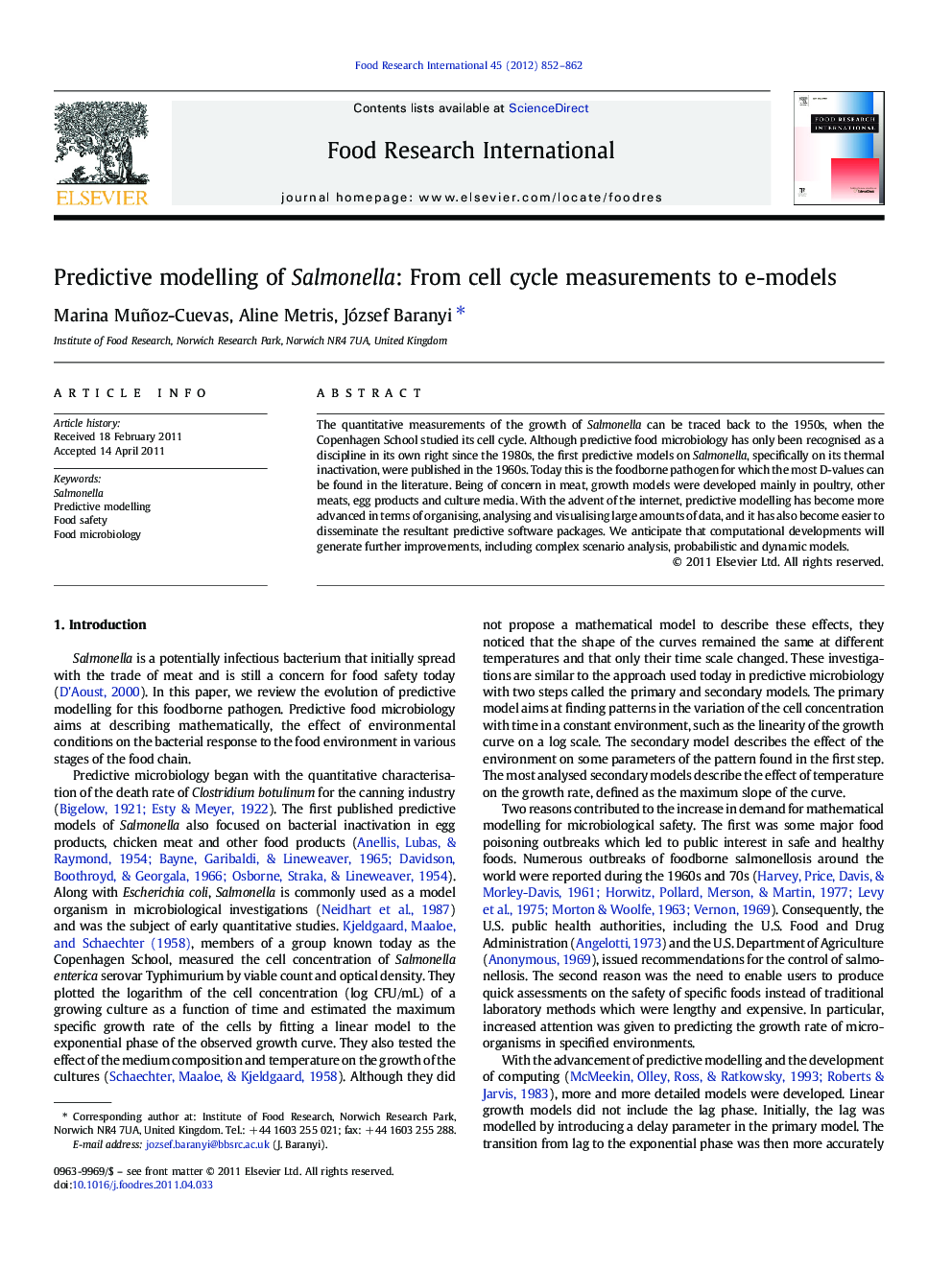 Predictive modelling of Salmonella: From cell cycle measurements to e-models