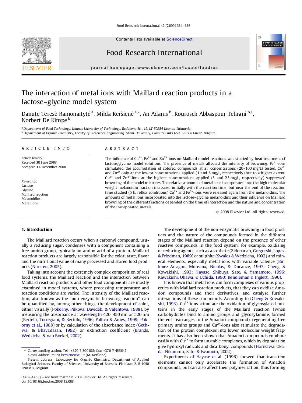 The interaction of metal ions with Maillard reaction products in a lactose–glycine model system