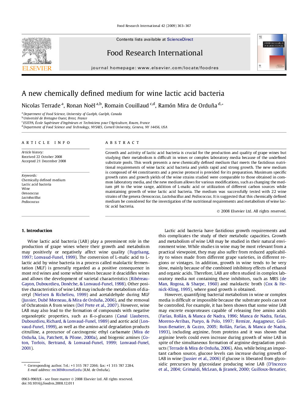 A new chemically defined medium for wine lactic acid bacteria