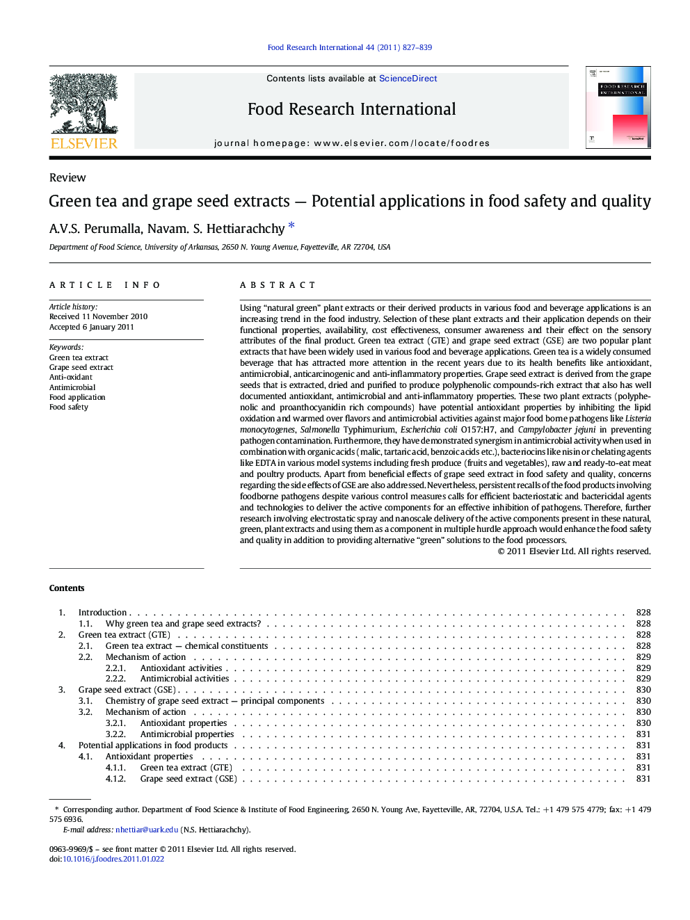 Green tea and grape seed extracts — Potential applications in food safety and quality