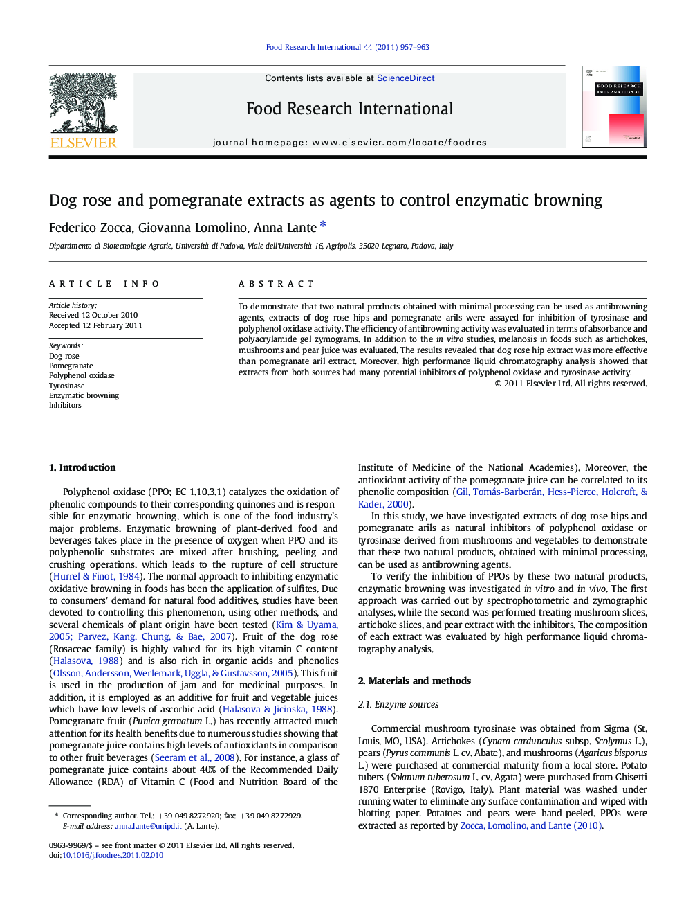 Dog rose and pomegranate extracts as agents to control enzymatic browning