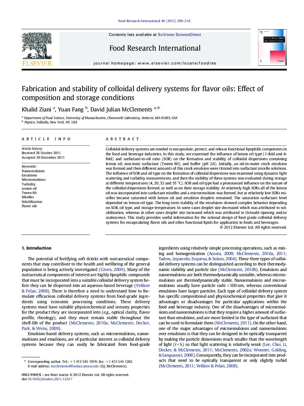 Fabrication and stability of colloidal delivery systems for flavor oils: Effect of composition and storage conditions